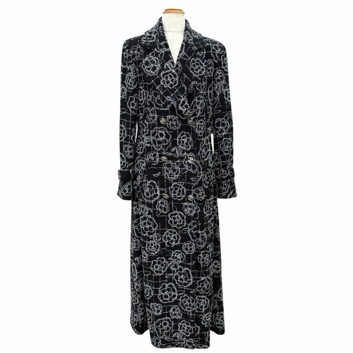 Chanel Constantly Reviewing Coco Buttons Camellia All Over Print Long Double