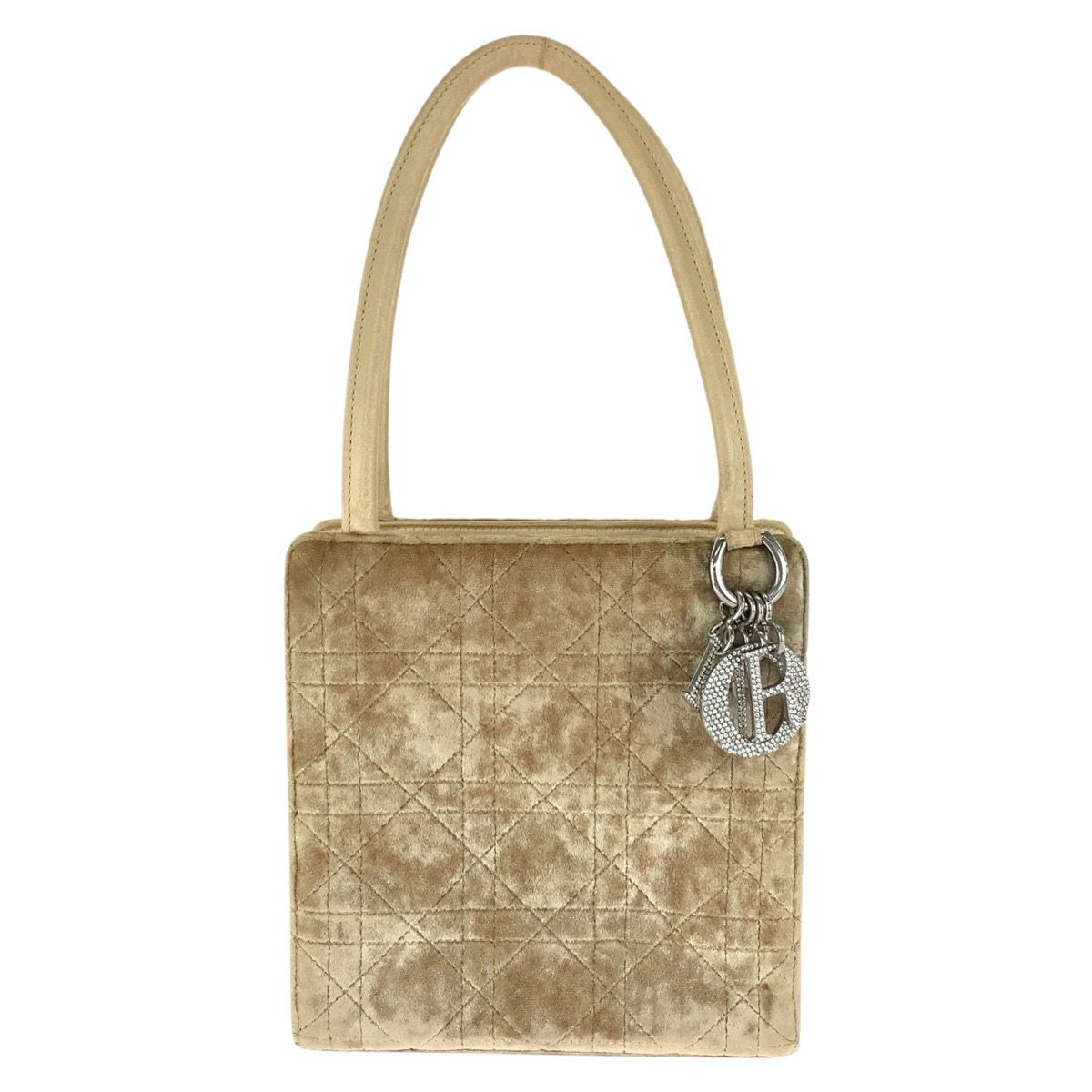 Dior Velvet Cannage Handbag Beige Silver