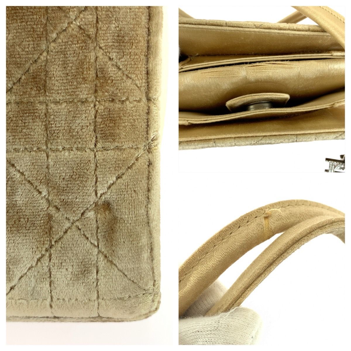 Dior Velvet Cannage Handbag Beige Silver — view 5