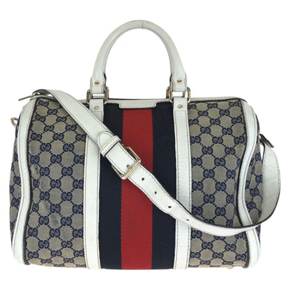 Gucci Sherry Line 2-Way Shoulder Bag Navy Multicolor Canvas Leather
