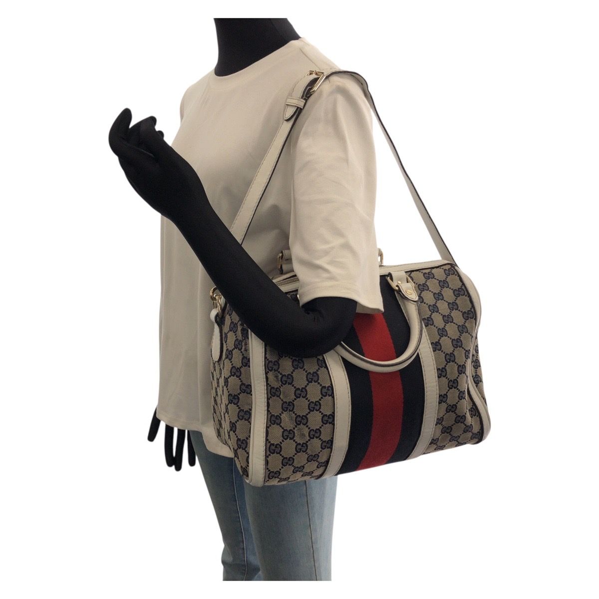 Gucci Sherry Line 2-Way Shoulder Bag Navy Multicolor Canvas Leather — view 7