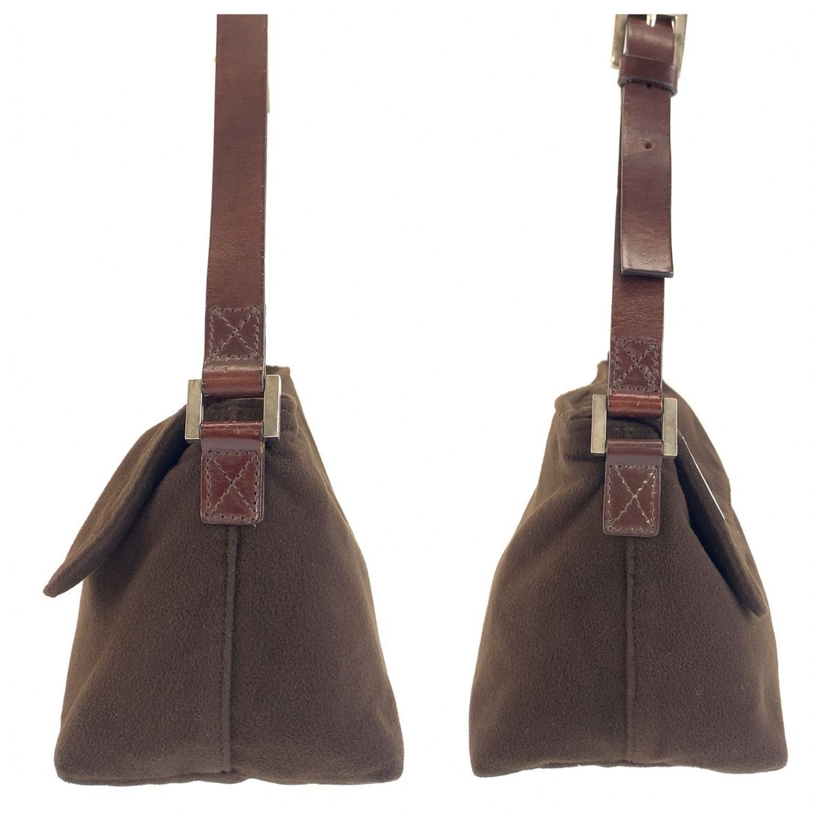 Fendi Shoulder Bag Brown Silver Fabric Leather — view 8