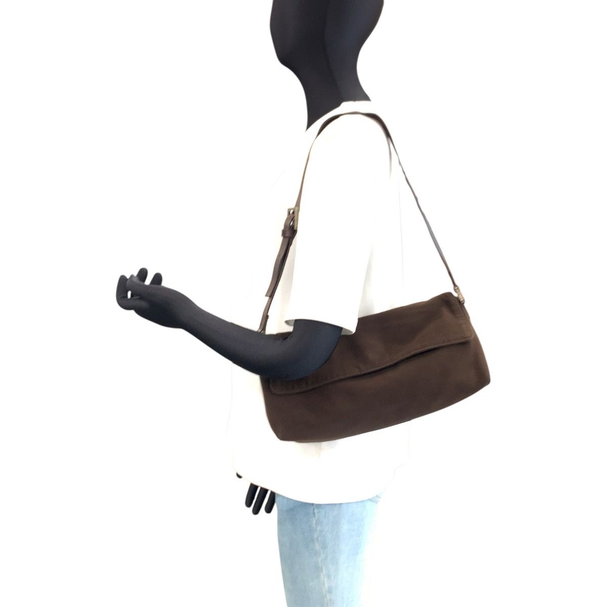 Fendi Shoulder Bag Brown Silver Fabric Leather — view 7