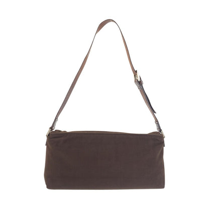 Fendi Shoulder Bag Brown Silver Fabric Leather — view 2
