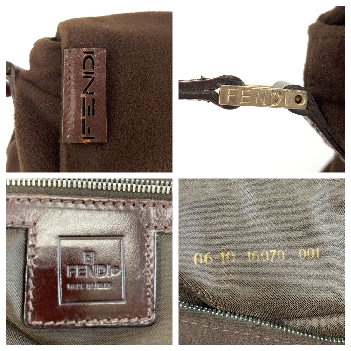 Fendi Shoulder Bag Brown Silver Fabric Leather — view 4