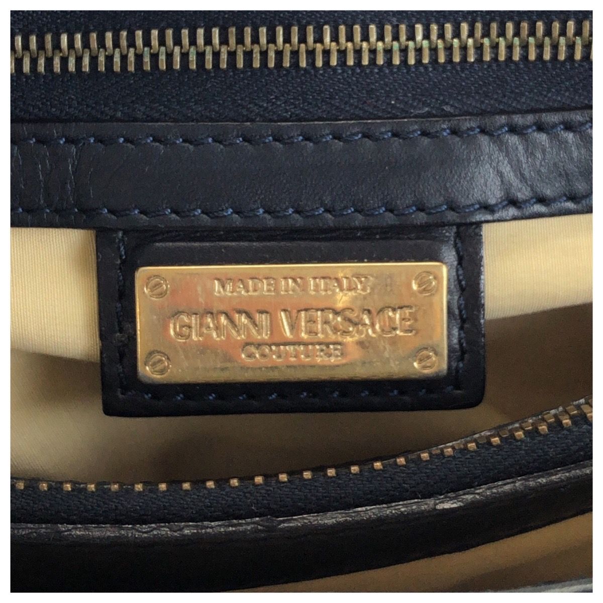 Versace Greca Medusa Chain Shoulder Bag Tote Navy Gold Leather — view 4