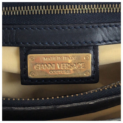 Versace Greca Medusa Chain Shoulder Bag Tote Navy Gold Leather — view 4