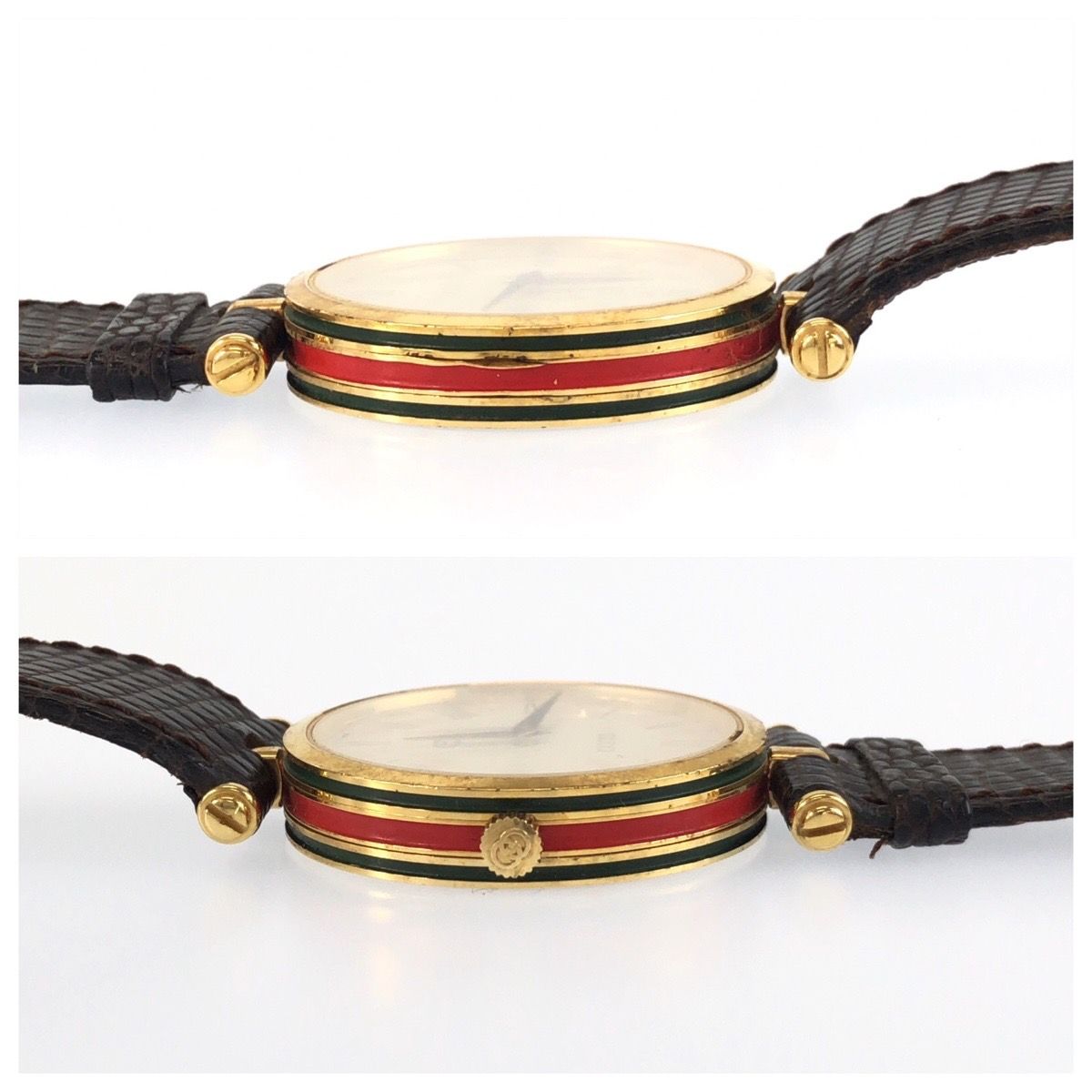 Gucci Vintage Sherry Line Embossed Watch Brown Gold Plated Leather — view 6