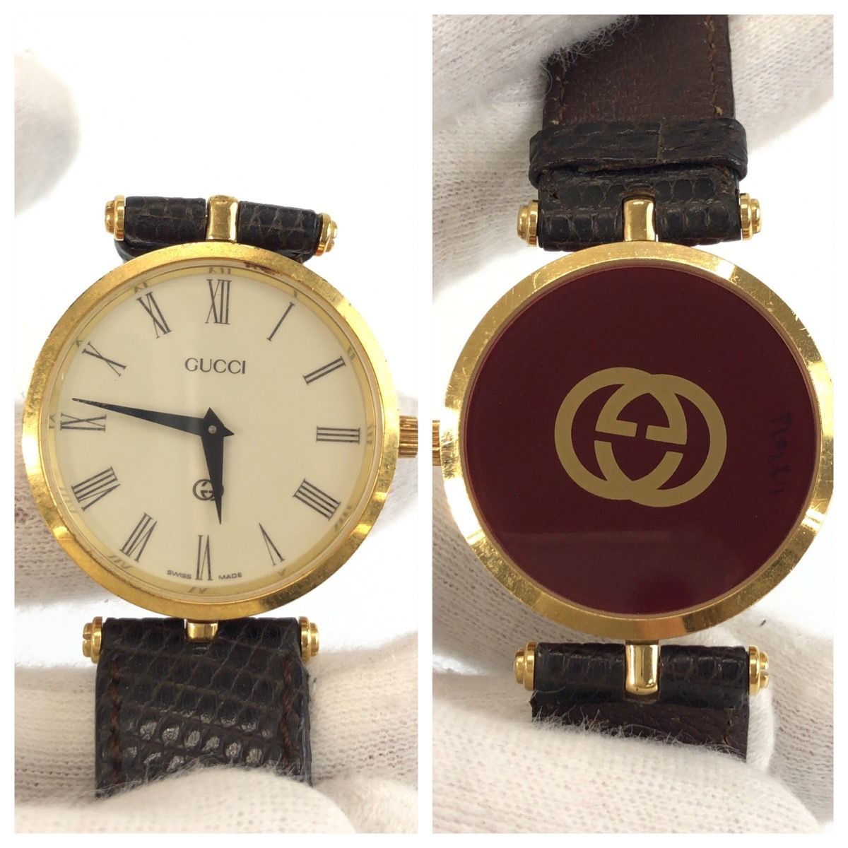 Gucci Vintage Sherry Line Embossed Watch Brown Gold Plated Leather — view 5
