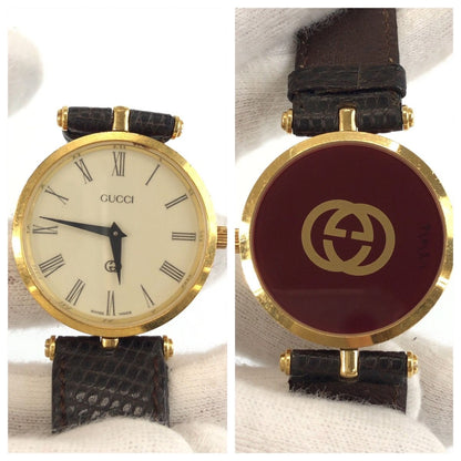 Gucci Vintage Sherry Line Embossed Watch Brown Gold Plated Leather — view 5