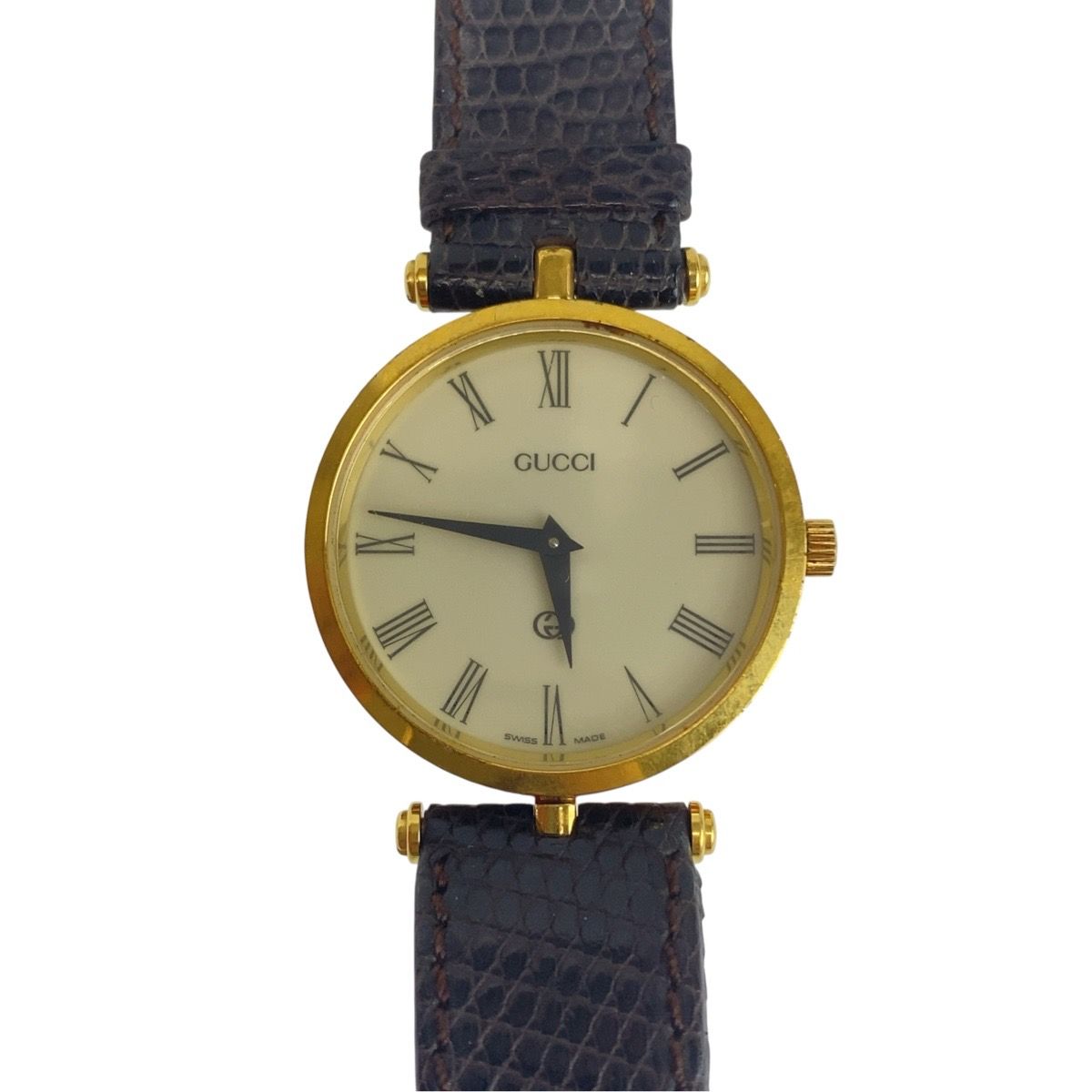 Gucci Vintage Sherry Line Embossed Watch Brown Gold Plated Leather