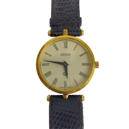 Gucci Vintage Sherry Line Embossed Watch Brown Gold Plated Leather