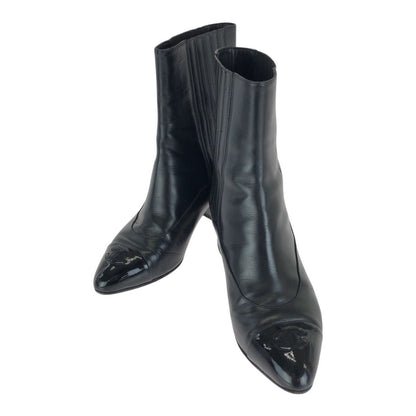 Chanel CC Logo Ankle Boots Heels Black Gold Leather