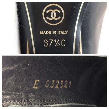 Chanel CC Logo Ankle Boots Heels Black Gold Leather — view 7