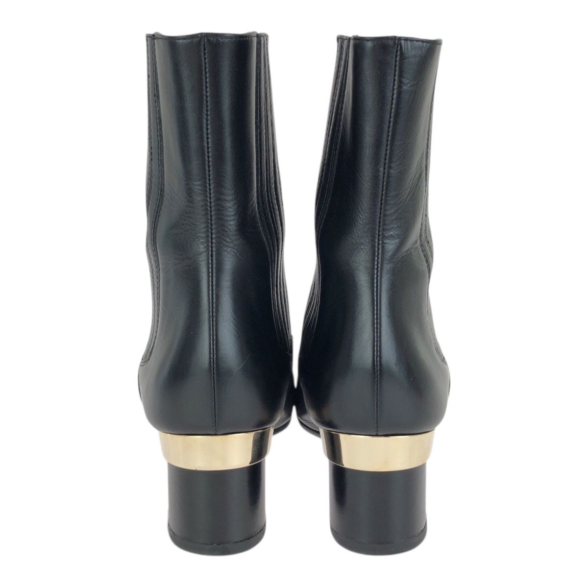 Chanel CC Logo Ankle Boots Heels Black Gold Leather — view 3