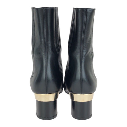 Chanel CC Logo Ankle Boots Heels Black Gold Leather — view 3