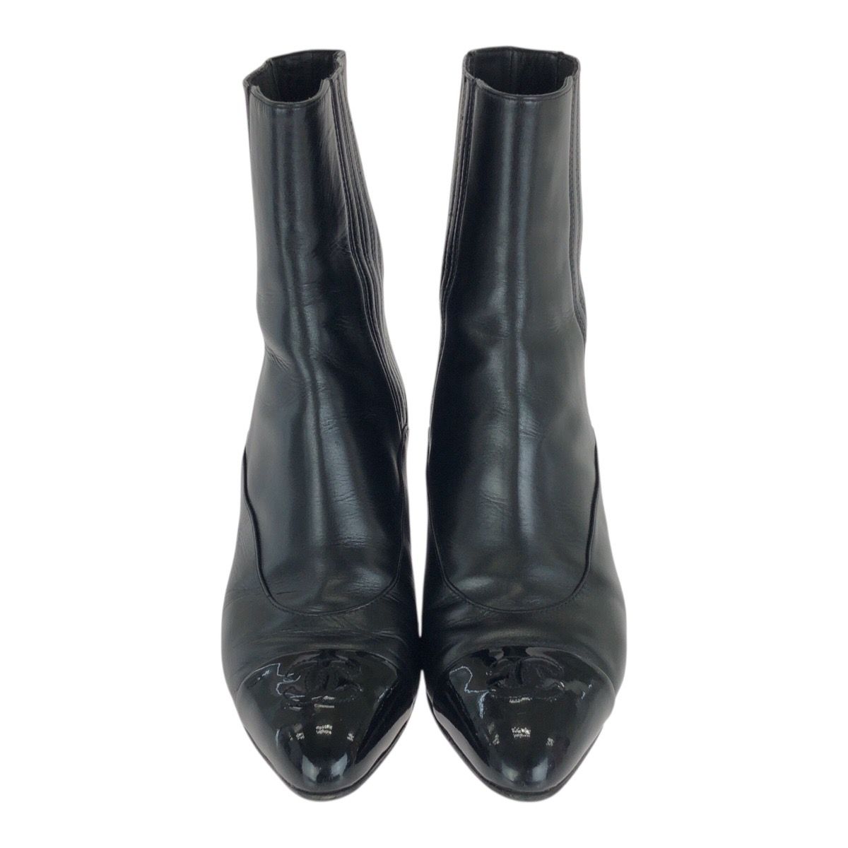 Chanel CC Logo Ankle Boots Heels Black Gold Leather — view 2