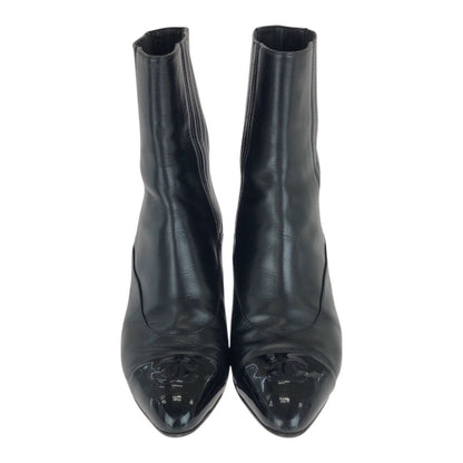 Chanel CC Logo Ankle Boots Heels Black Gold Leather — view 2