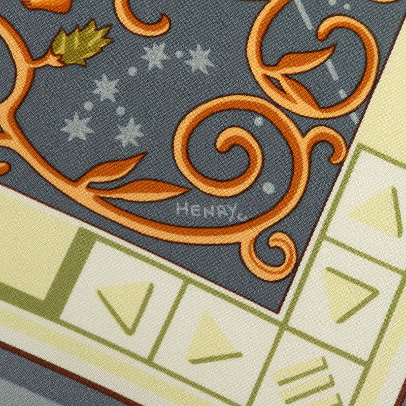 Hermes Carre 90 World Map Scarf Gray Orange Multicolor Silk — view 6