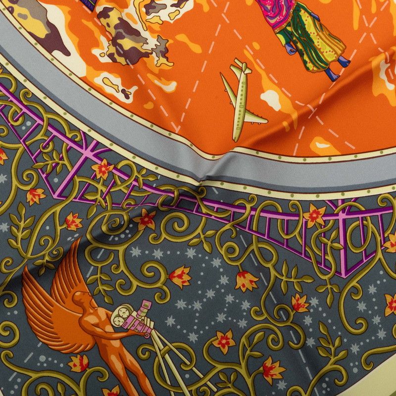 Hermes Carre 90 World Map Scarf Gray Orange Multicolor Silk — view 7