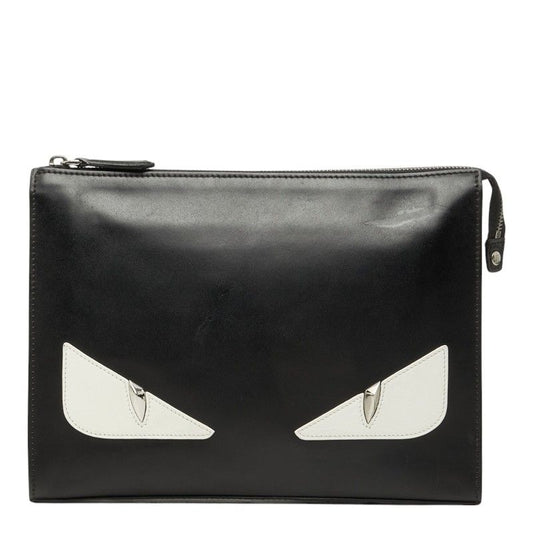 Fendi Bugs Monster Clutch Pouch Black Leather