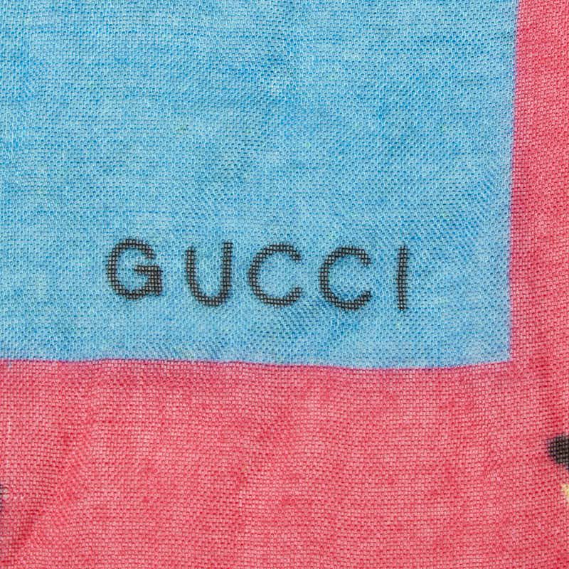 Gucci Eye Motif Shawl Large Blue Multicolor Rayon Silk Scarf — view 5