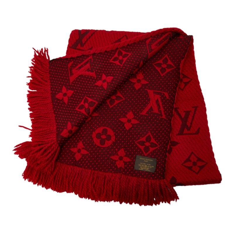 Louis Vuitton Logomania Scarf Red Wool Silk — view 2
