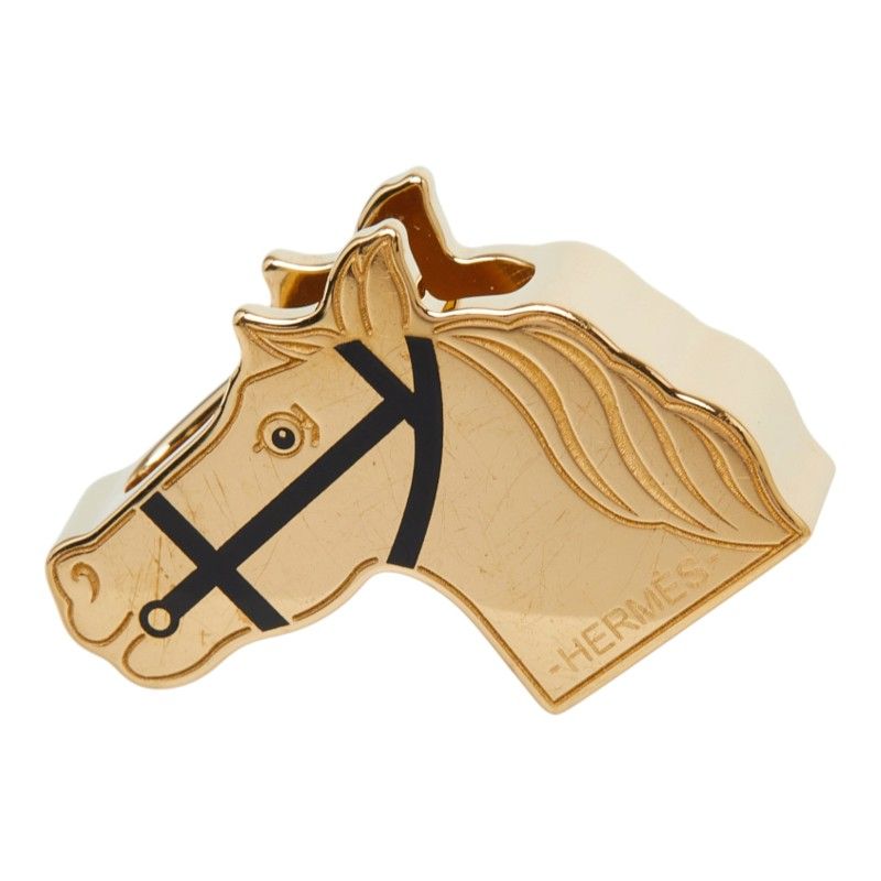 Hermes Twilly Ring Quadrige Horse Motif Scarf Gold Black Plated — view 2