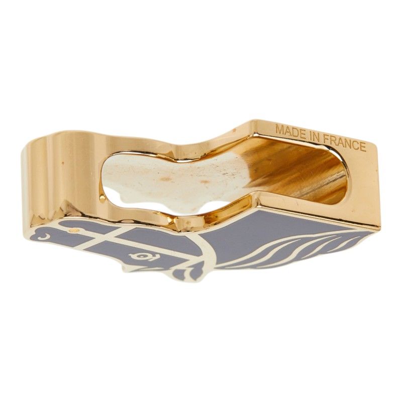 Hermes Twilly Ring Quadrige Horse Motif Scarf Gold Black Plated — view 4