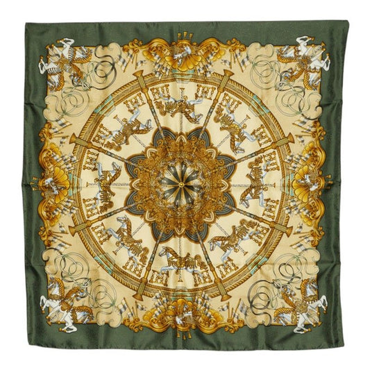 Hermes Carre 90 Luna Park Amusement Scarf Large Green Multicolor Silk