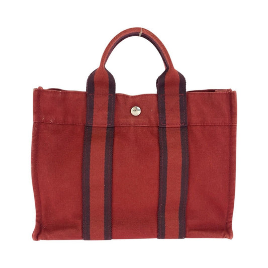 Hermes Fourre Tout PM Tote Bag Wine Red Bordeaux Canvas