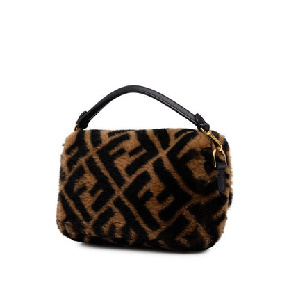 Fendi Zucca Mamma Bucket Chain Shoulder Bag Brown Black Fur Leather — view 2