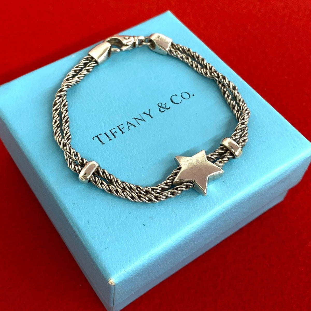 Tiffany & Co Vintage Double Rope Star Bracelet 925 Sterling Silver