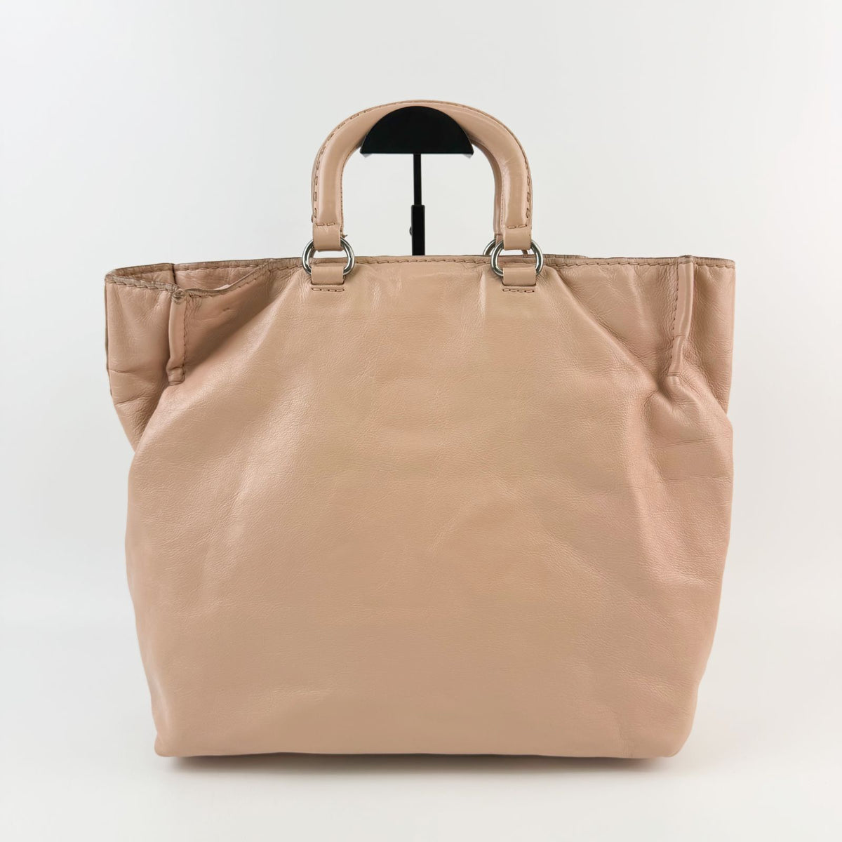 Prada Triangle Logo Soft Leather 2-Way Shoulder Bag Pink Beige Vintage — view 3