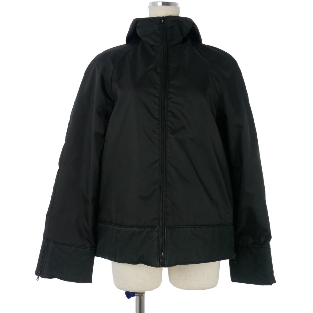 Miu Miu Zip Up Jacket Hooded Padded Sleeve Zip Contrast Black 40