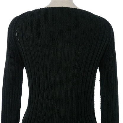 Gucci Knit Sweater Boat Neck Ribbed Raglan Long Sleeve Cotton Black S — view 5