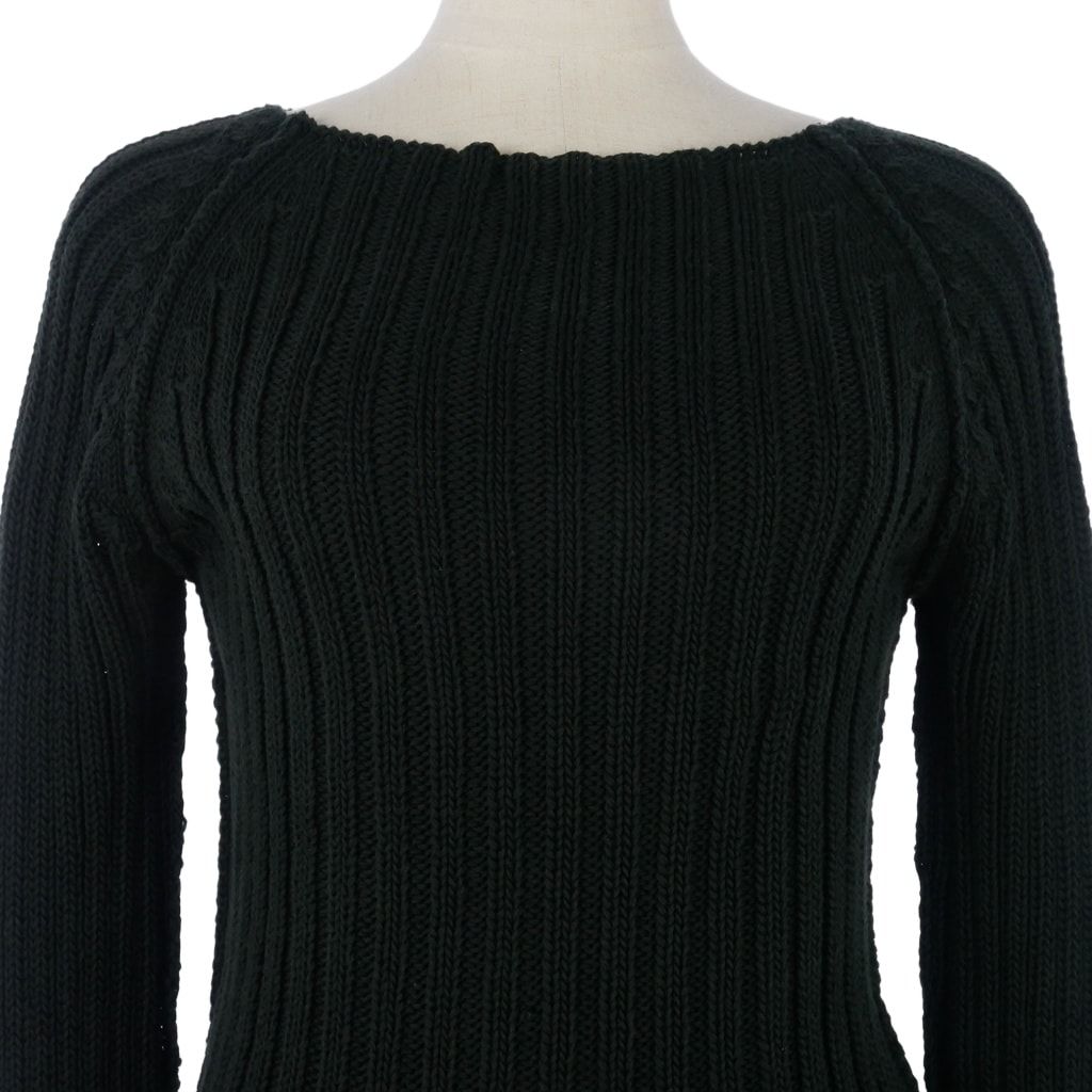 Gucci Knit Sweater Boat Neck Ribbed Raglan Long Sleeve Cotton Black S — view 2