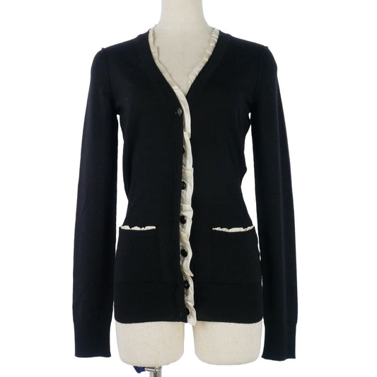 Dolce & Gabbana Cardigan Cashmere Silk Ruffle V-neck Long Sleeve Black 36