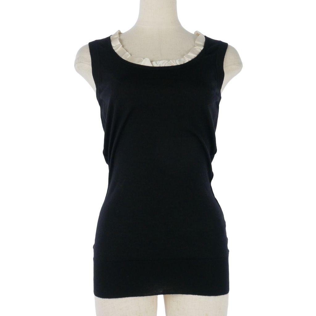 Dolce & Gabbana Sleeveless Knit Sweater Cashmere Silk Ruffle Black 36