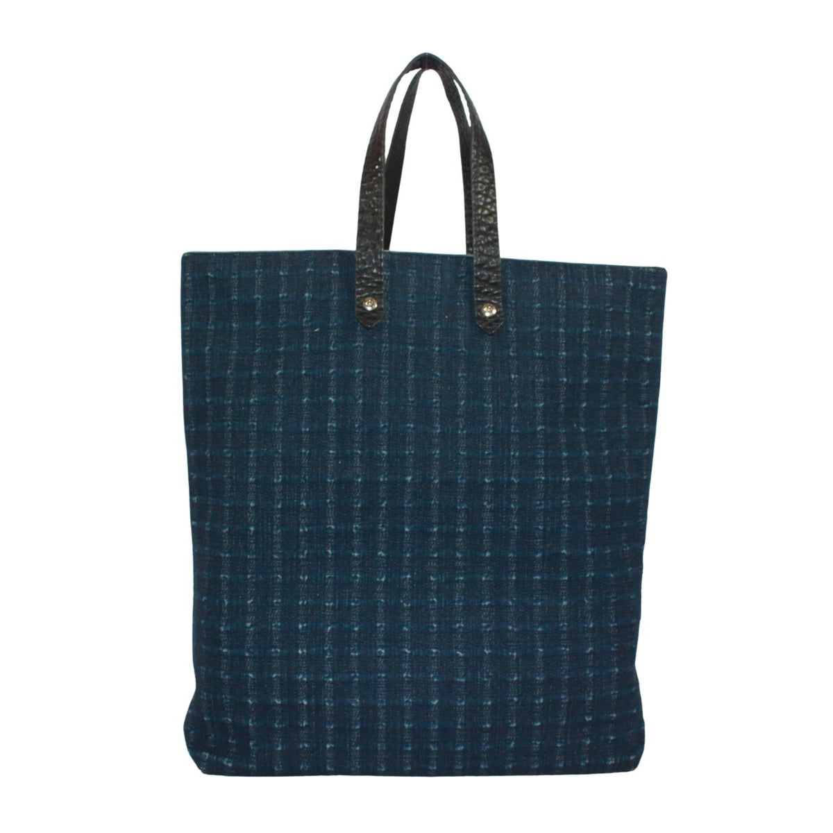 Hermes Amedaba GM Leather Canvas Navy Tote Bag Silver