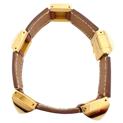 Hermes Medor Leather Metal Brown Bracelet Gold — view 2