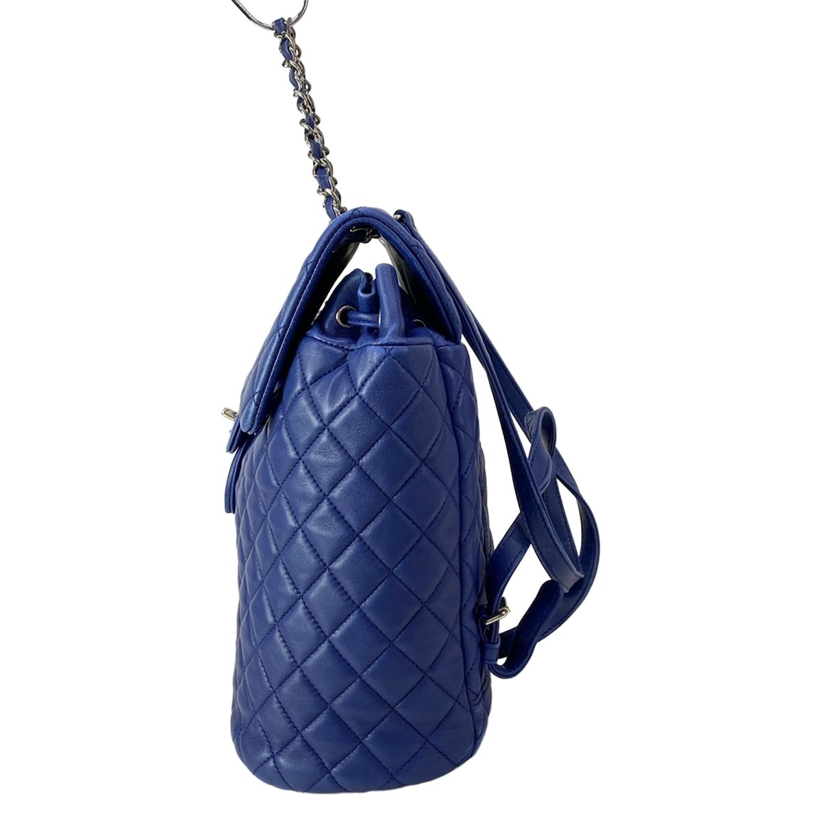 Chanel Backpack Quilted Blue Chain Shoulder Silver Drawstring Lambskin — view 4