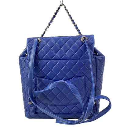 Chanel Backpack Quilted Blue Chain Shoulder Silver Drawstring Lambskin — view 3