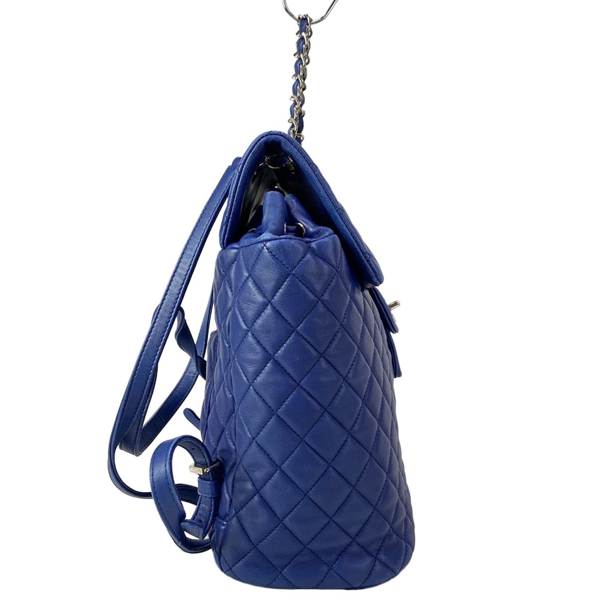 Chanel Backpack Quilted Blue Chain Shoulder Silver Drawstring Lambskin — view 2