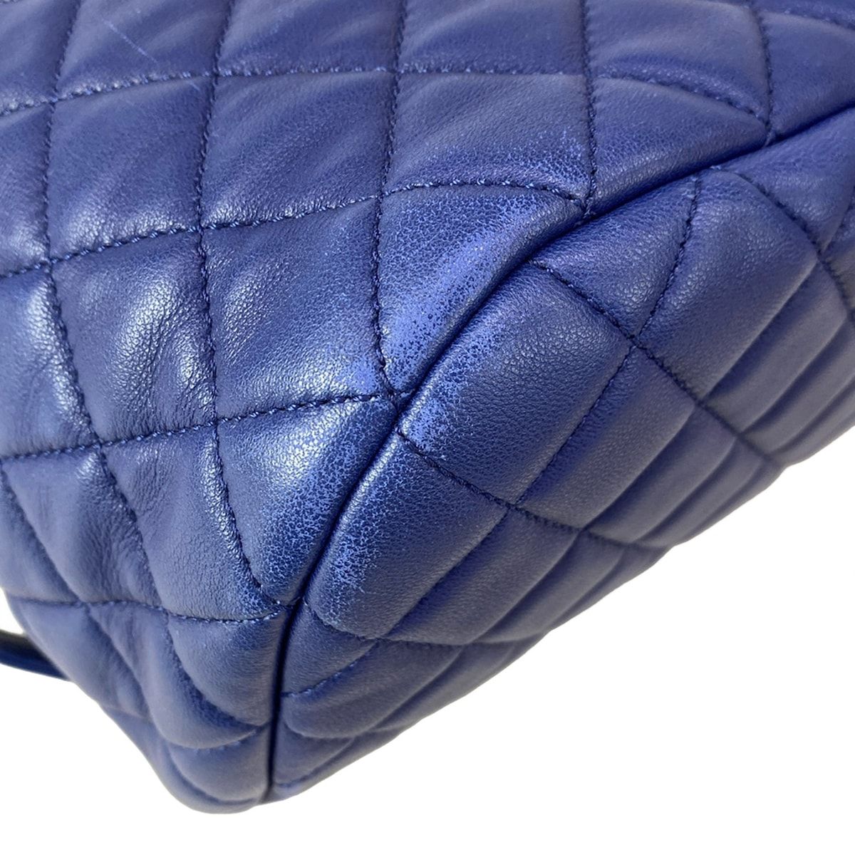 Chanel Backpack Quilted Blue Chain Shoulder Silver Drawstring Lambskin — view 7