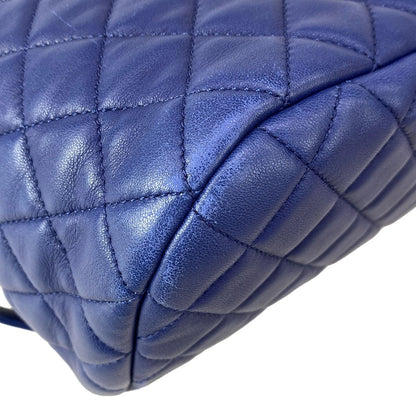 Chanel Backpack Quilted Blue Chain Shoulder Silver Drawstring Lambskin — view 7