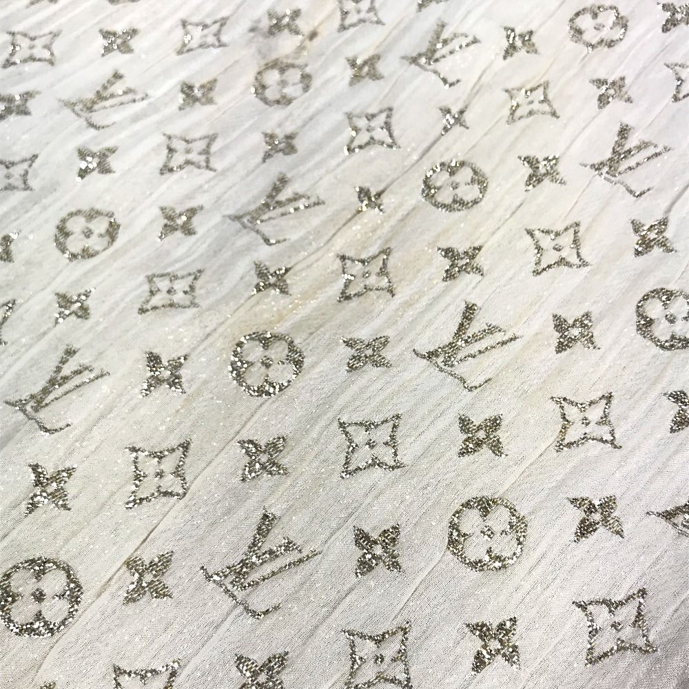 Louis Vuitton Shawl Etole Monogram So Glitter Silk Light Beige Scarf — view 6