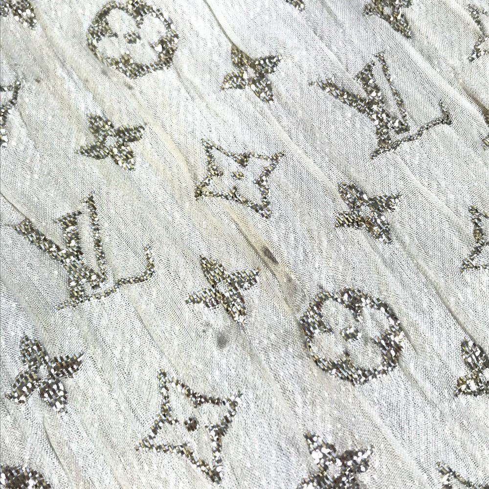 Louis Vuitton Shawl Etole Monogram So Glitter Silk Light Beige Scarf — view 3