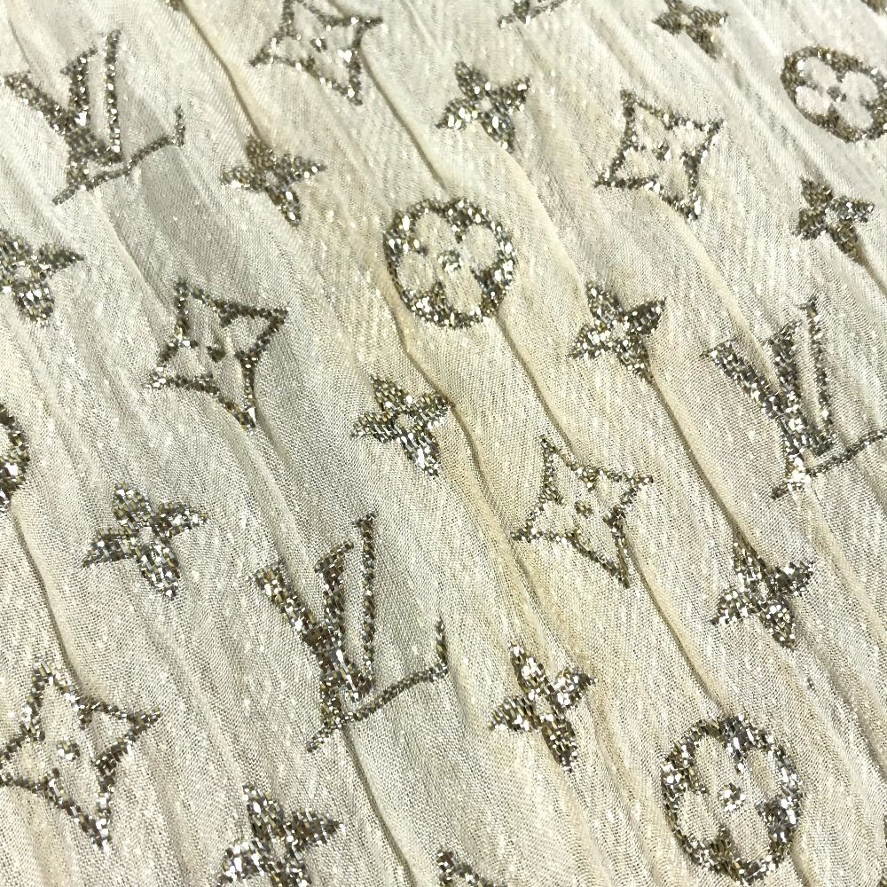 Louis Vuitton Shawl Etole Monogram So Glitter Silk Light Beige Scarf — view 2