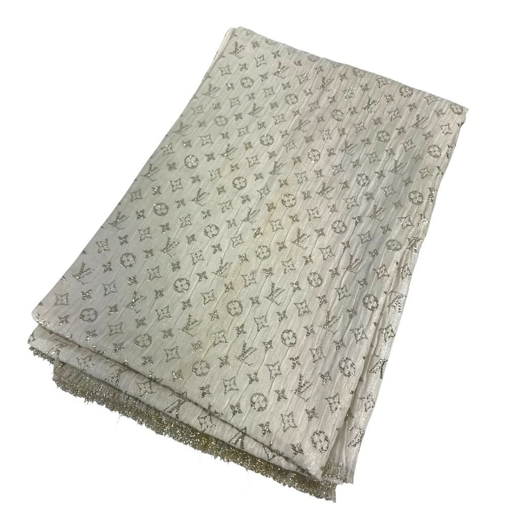 Louis Vuitton Shawl Etole Monogram So Glitter Silk Light Beige Scarf